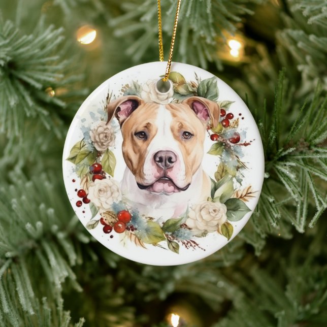 American Staffordshire Christmas Wreath Festive Keramik Ornament (Baum)
