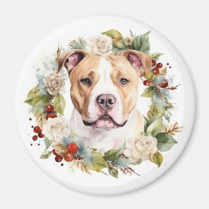 American Staffordshire Christmas Wreath Festive Magnet