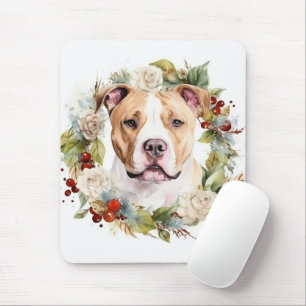 American Staffordshire Christmas Wreath Festive Mousepad