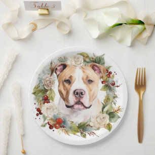 American Staffordshire Christmas Wreath Festive Pappteller