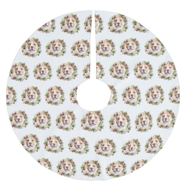 American Staffordshire Christmas Wreath Festive Polyester Weihnachtsbaumdecke (Vorderseite)