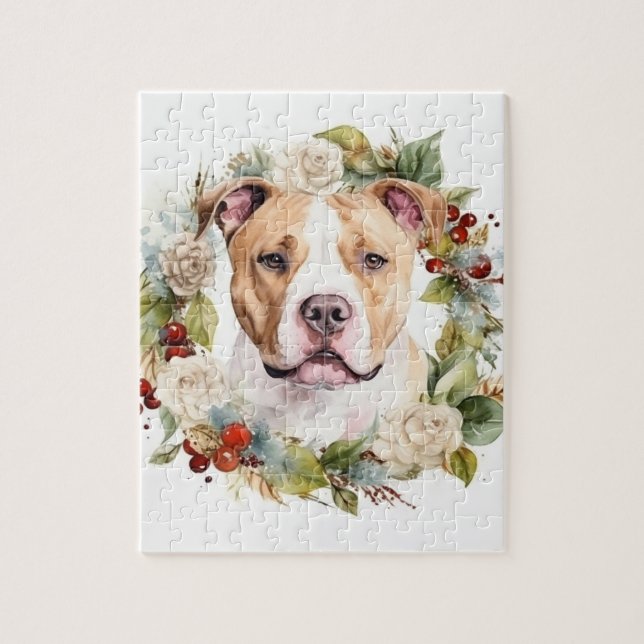 American Staffordshire Christmas Wreath Festive Puzzle (Vertikal)