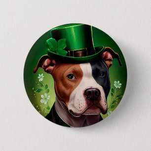 American Staffordshire dog am St. Patrick's Day Button