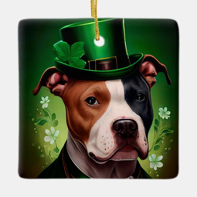 American Staffordshire dog am St. Patrick's Day Keramikornament (Vorderseite)