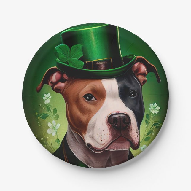 American Staffordshire dog am St. Patrick's Day Pappteller (Vorderseite)