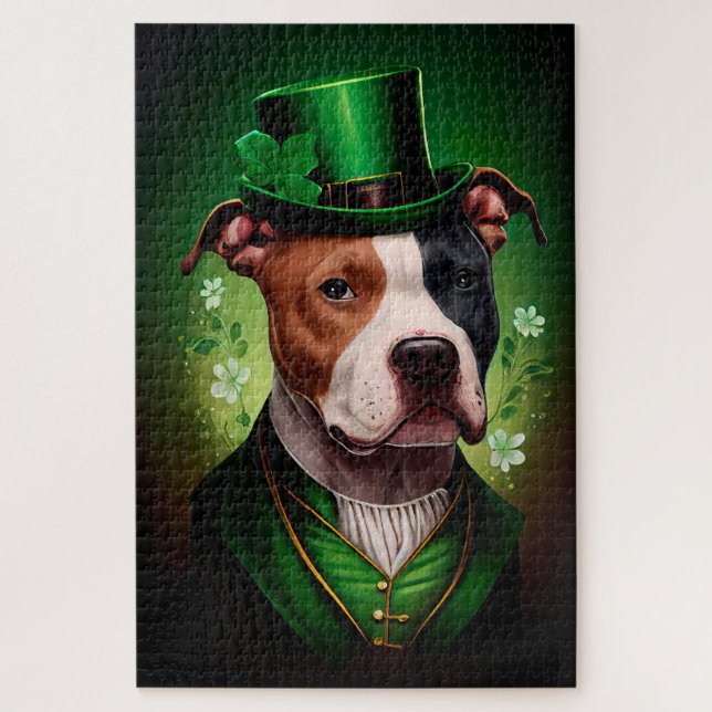 American Staffordshire dog am St. Patrick's Day Puzzle (Vertikal)