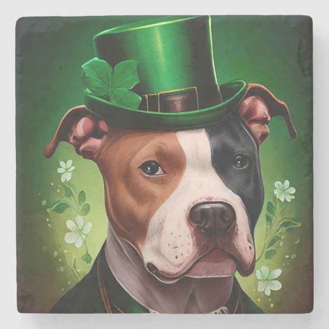 American Staffordshire dog am St. Patrick's Day Steinuntersetzer (Vorderseite)