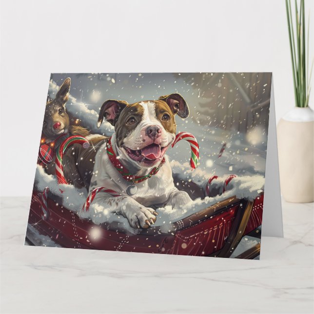 American Staffordshire Dog Christmas Festive Karte (Vorderseite)