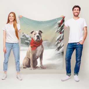 American Staffordshire Dog in Snow Christmas Fleecedecke