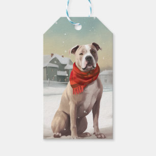 American Staffordshire Dog in Snow Christmas Geschenkanhänger