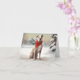 American Staffordshire Dog in Snow Christmas Karte