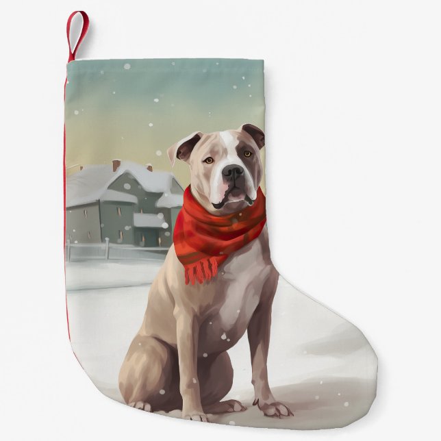 American Staffordshire Dog in Snow Christmas Kleiner Weihnachtsstrumpf (Vorderseite)
