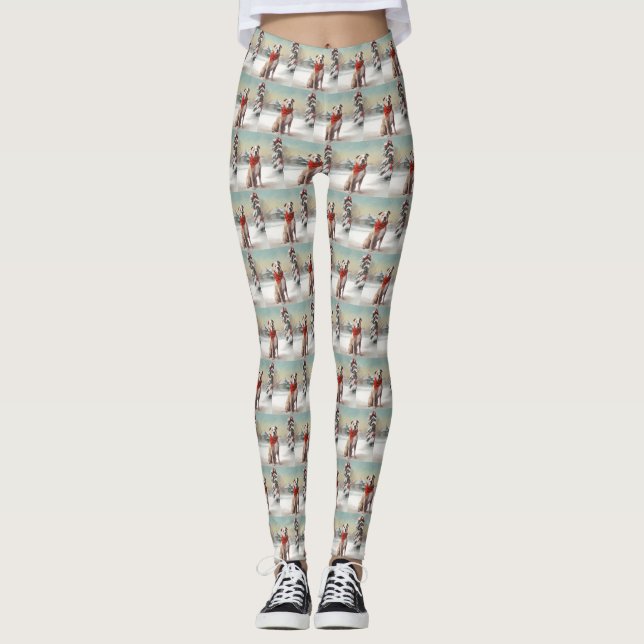American Staffordshire Dog in Snow Christmas Leggings (Vorderseite)