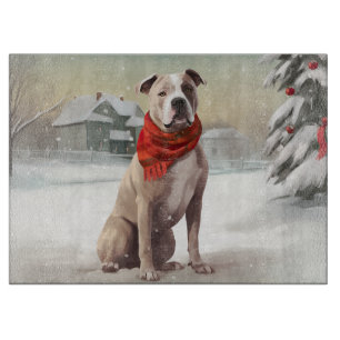 American Staffordshire Dog in Snow Christmas Schneidebrett