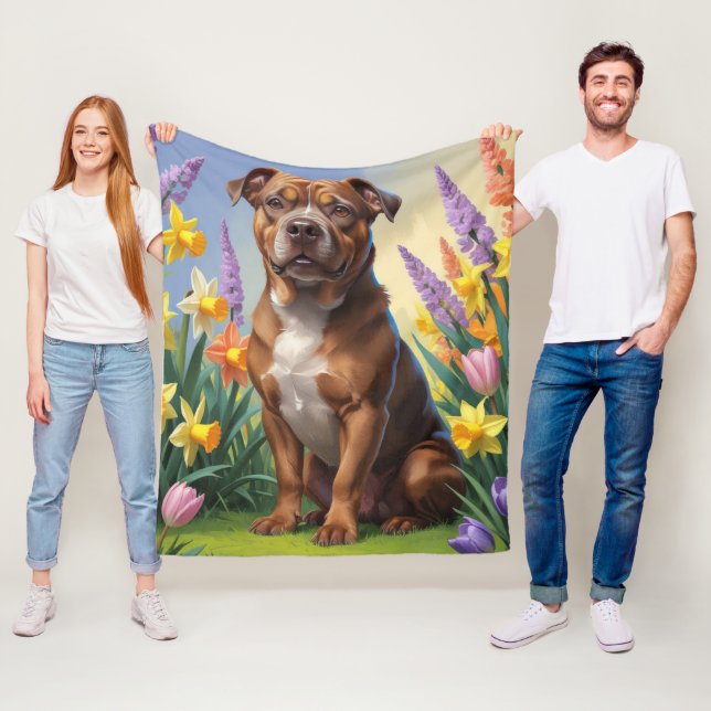American Staffordshire Dog Spring Flowers Malerei Fleecedecke (Beispiel)