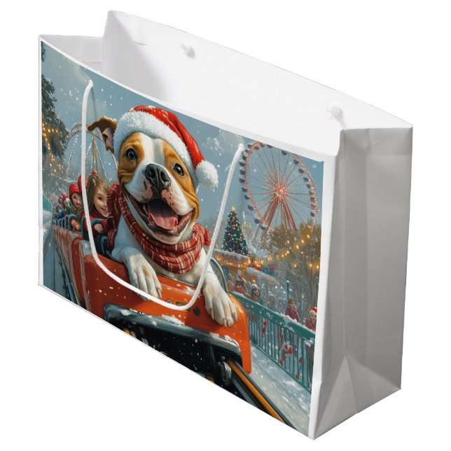 American Staffordshire Dog Weihnachten Große Geschenktüte (Vorderseite Schrägansicht)