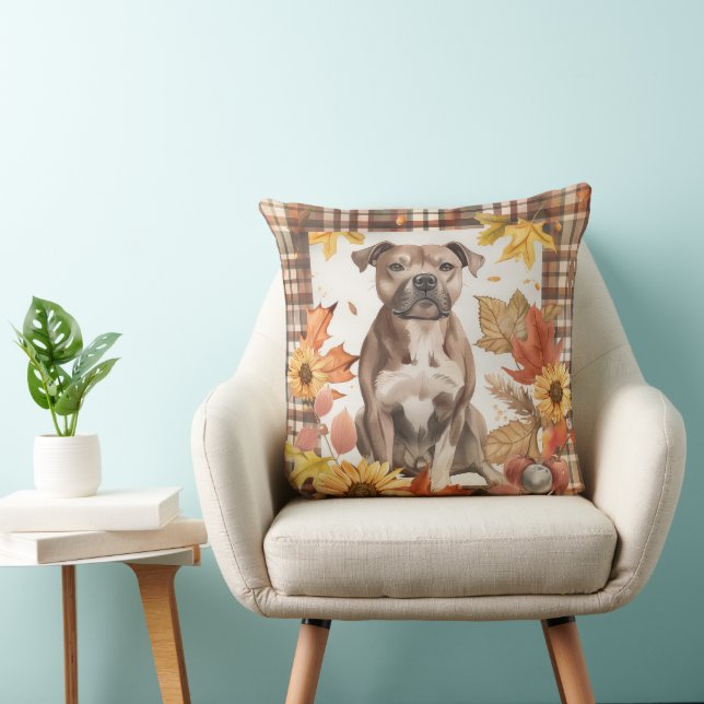 American Staffordshire Fall Watercolor-Blume Kissen (Stuhl )