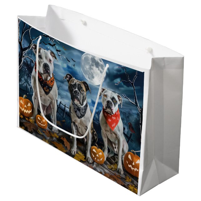 American Staffordshire Halloween Spooky Große Geschenktüte (Vorderseite Schrägansicht)
