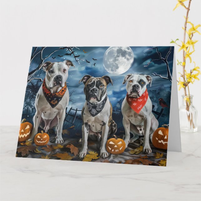 American Staffordshire Halloween Spooky Karte (Gelbe Blume)