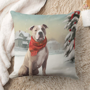 American Staffordshire Hund im Schnee Weihnachten  Kissen