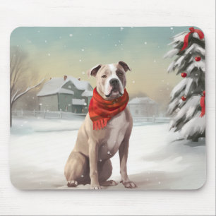 American Staffordshire Hund im Schnee Weihnachten Mousepad