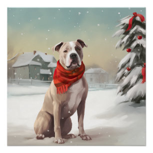 American Staffordshire Hund im Schnee Weihnachten Poster