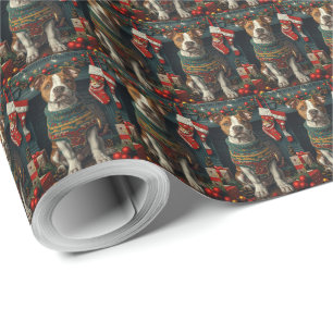 American Staffordshire Hund mit Weihnachtsgeschenk Geschenkpapier