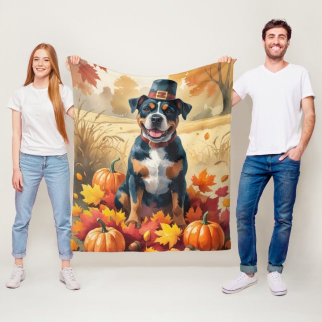 American Staffordshire in Herbst Leaves Fleecedecke (Beispiel)