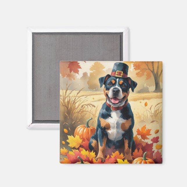 American Staffordshire in Herbst Leaves Magnet (Vorderseite/Rückseite)