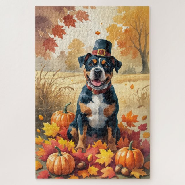 American Staffordshire in Herbst Leaves Puzzle (Vertikal)
