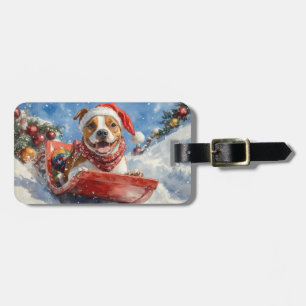 American Staffordshire in Sledge Christmas Gepäckanhänger