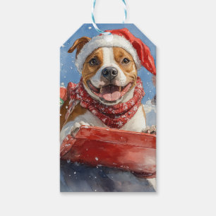 American Staffordshire in Sledge Christmas Geschenkanhänger