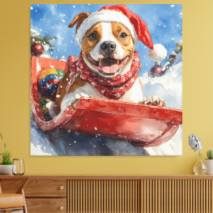 American Staffordshire in Sledge Christmas Leinwanddruck
