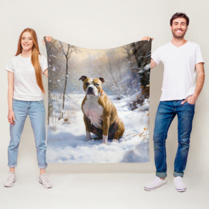 American Staffordshire Lass es schneien Weihnachte Fleecedecke