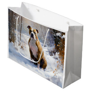 American Staffordshire Lass es schneien Weihnachte Große Geschenktüte