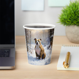 American Staffordshire Lass es schneien Weihnachte Pappbecher