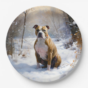American Staffordshire Lass es schneien Weihnachte Pappteller