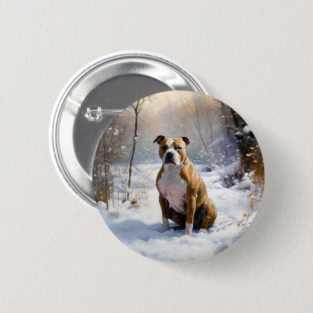 American Staffordshire Let It Snow Christmas Button (Vorne & Hinten)