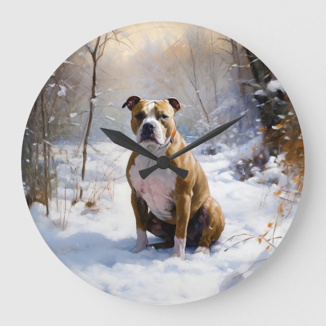 American Staffordshire Let It Snow Christmas Große Wanduhr (Vorderseite)