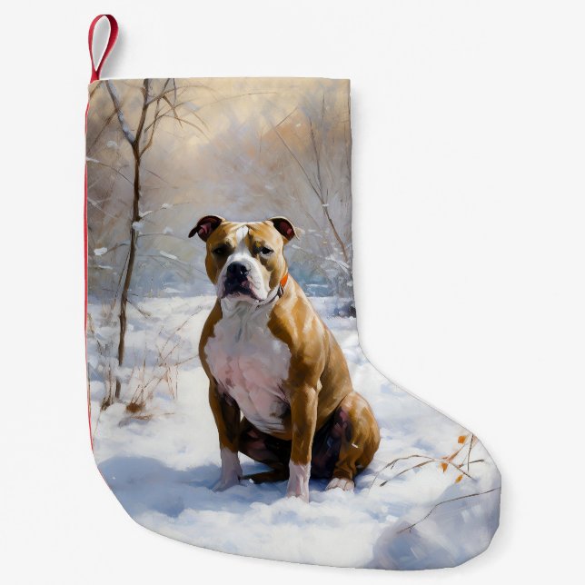 American Staffordshire Let It Snow Christmas Kleiner Weihnachtsstrumpf (Vorderseite)