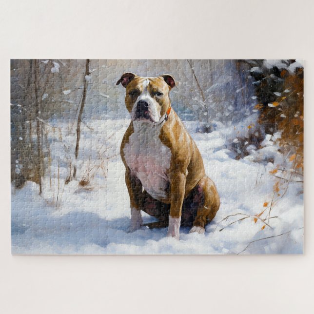 American Staffordshire Let It Snow Christmas Puzzle (Horizontal)