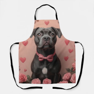 American Staffordshire mit Rosen -Valentinstag Schürze