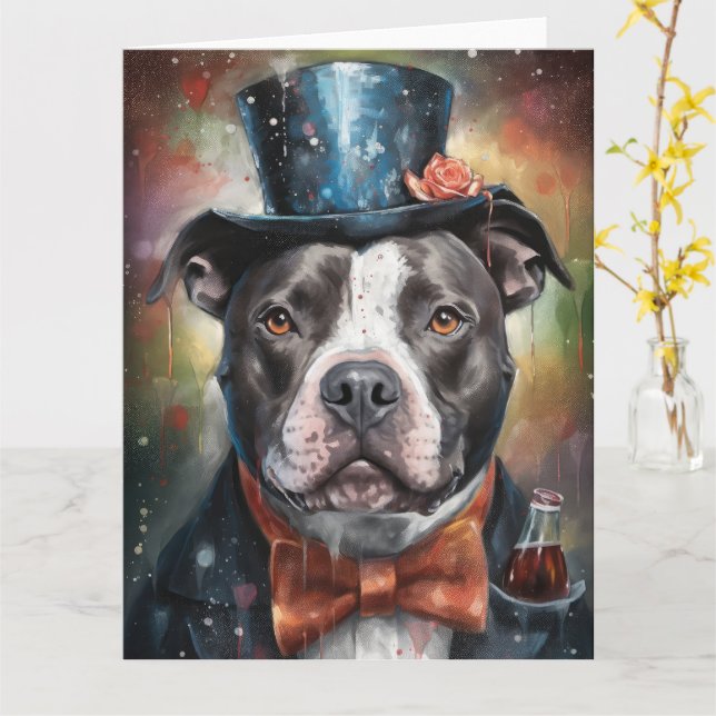 American Staffordshire New Year Card Karte (Gelbe Blume)
