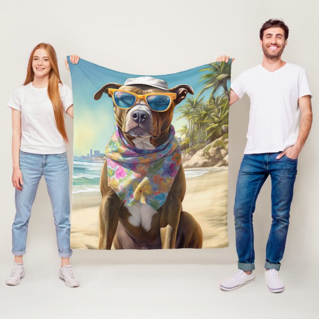 American Staffordshire on Beach, Sommergeschenk Fleecedecke (Beispiel)