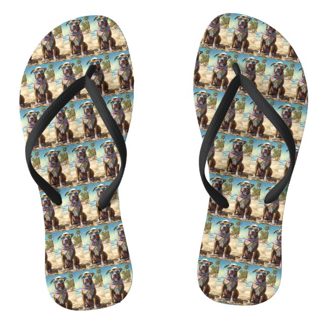 American Staffordshire on Beach, Sommergeschenk Flip Flops (Fußbett)