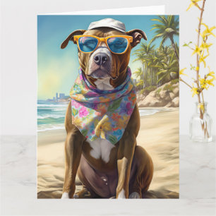 American Staffordshire on Beach, Sommergeschenk Karte