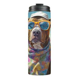 American Staffordshire on Beach, Sommergeschenk Thermosbecher