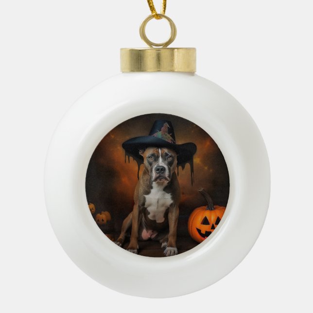 American Staffordshire Pumpkins Halloween Beängsti Keramik Kugel-Ornament (Vorderseite)
