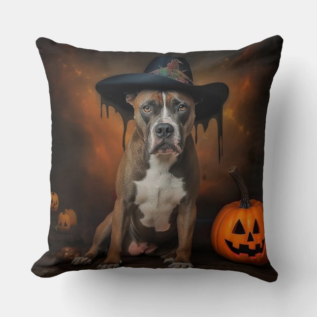 American Staffordshire Pumpkins Halloween Beängsti Kissen (Vorderseite)