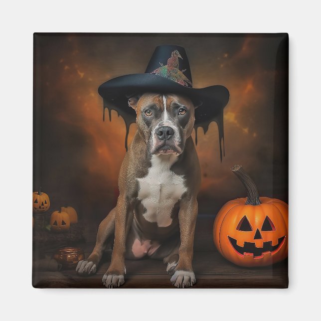 American Staffordshire Pumpkins Halloween Beängsti Magnet (Vorne)